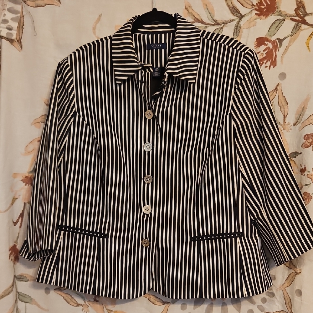 CHAPS Black and White Striped Women's Jacket BRACELET SLEEVE 2X